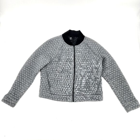 GAP Fit Jacquard Quilted Bomber Jacket  Size Small Womens Black White Hexagon - Picture 1 of 9